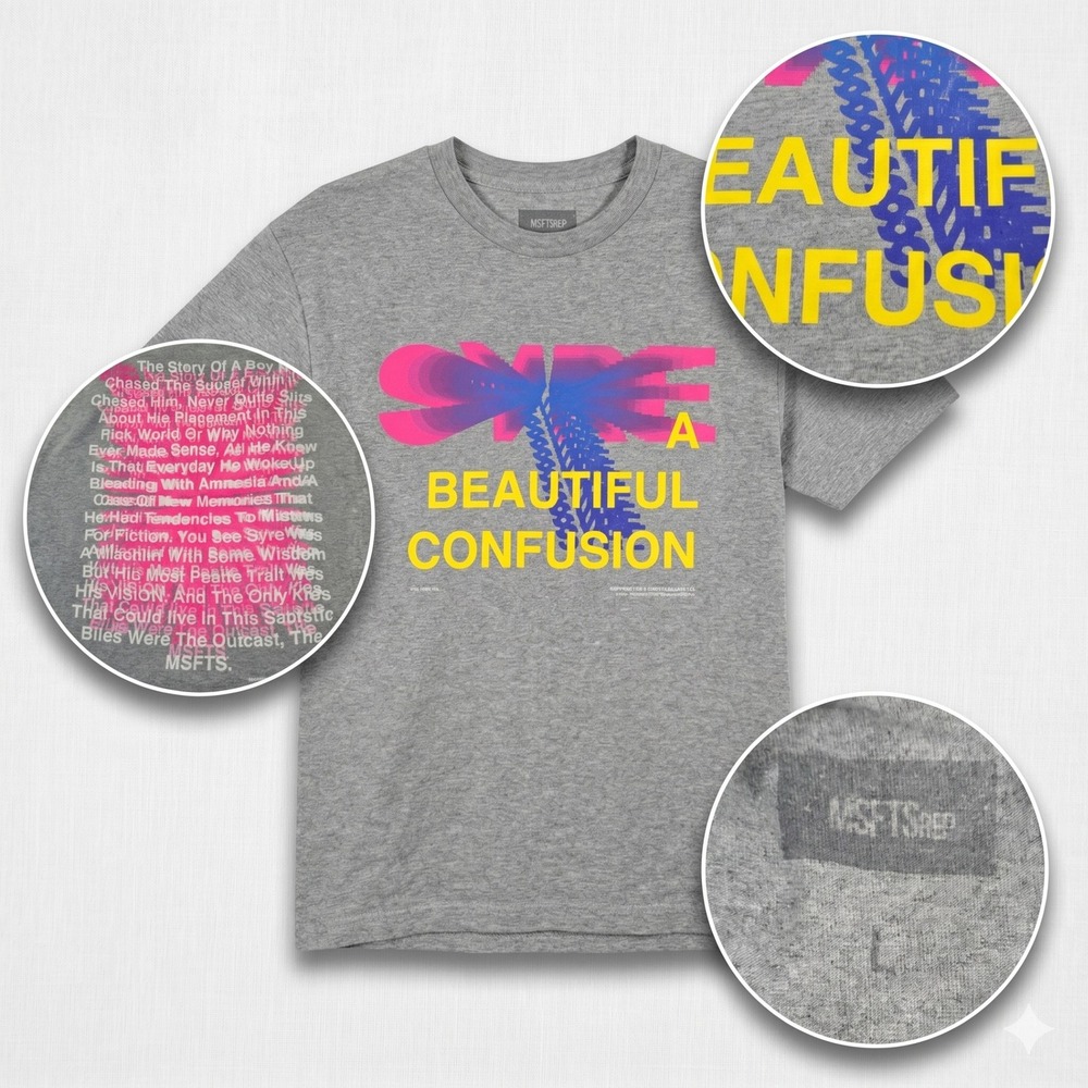 MSFTSrep SYRE A Beautiful Confusion Graphic Shirt Grey Large Jaden Smith‎ Merch